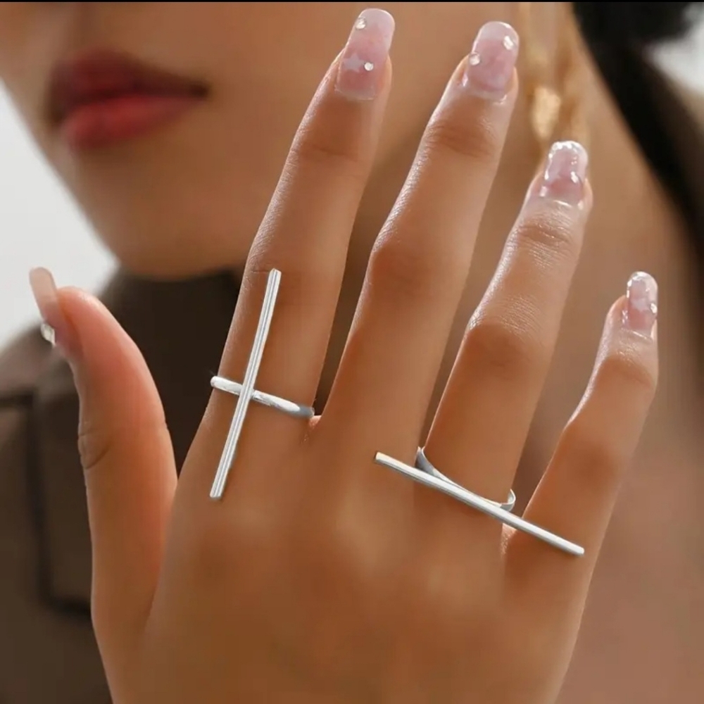 2PC Cross & Line Ring Set